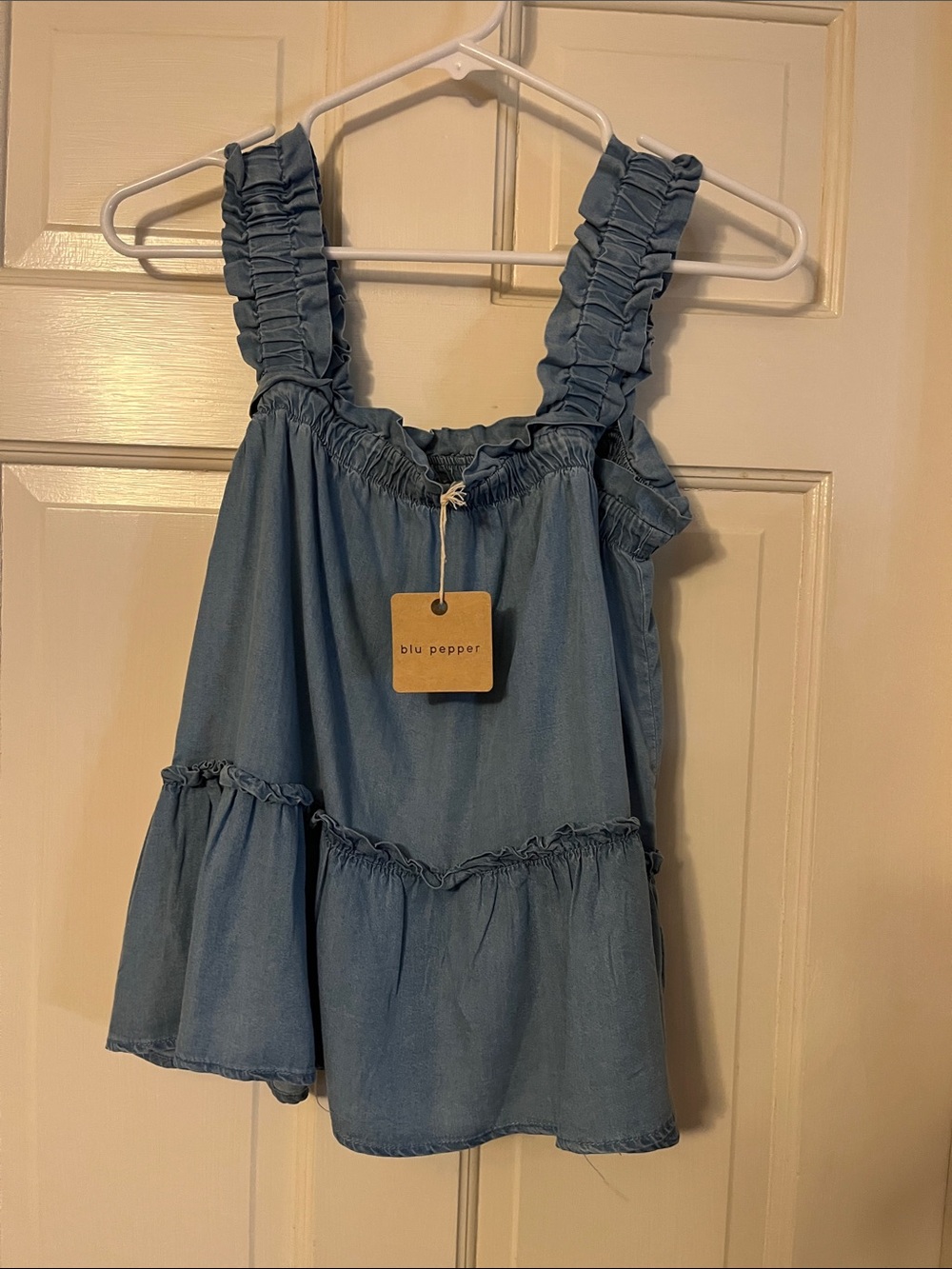 Blu Pepper Light Blue Ruffled Strap Tiered Summer Top